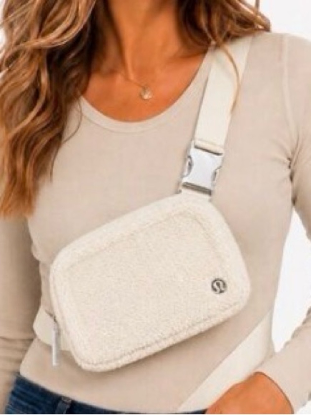 Lululemon Everywhere Belt Bag Sherpa Fleece White Ivory Tan Crossbody Fanny Pack